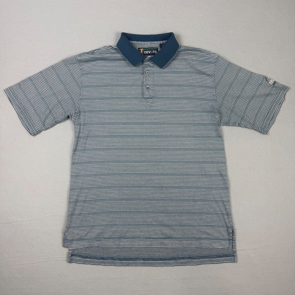 Divots Men's Large Blue Striped Pima Mercerized Cotton Golf Polo Shirt - Picture 1 of 8